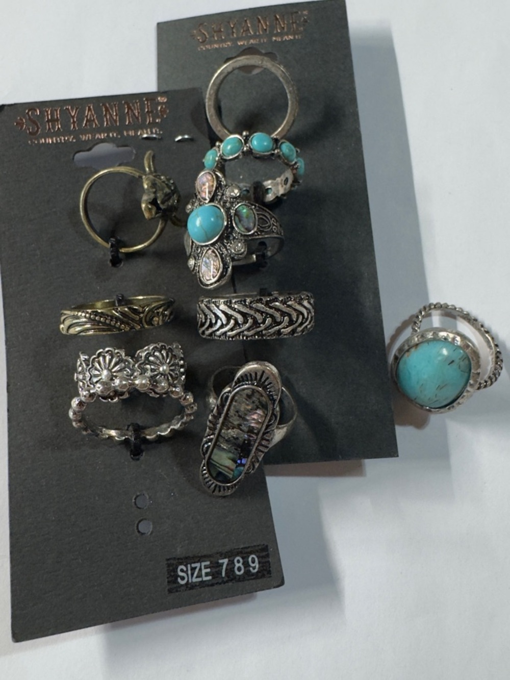 Size 7, 8 & 9 Shyanne Turquoise and Silver Mixed Metal Ring Set - Picture 3 of 5